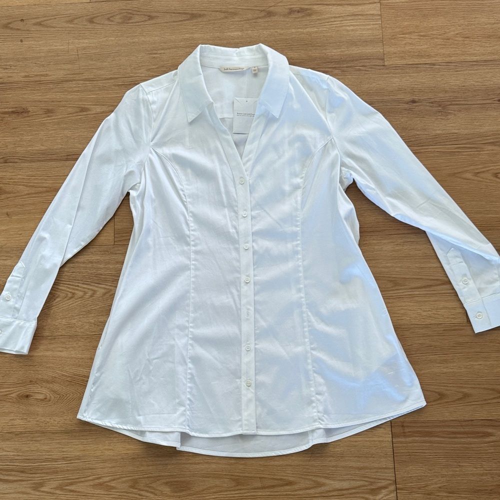 Soft Surroundings Womens White Long Sleeve Collar Button Down Blouse Small New